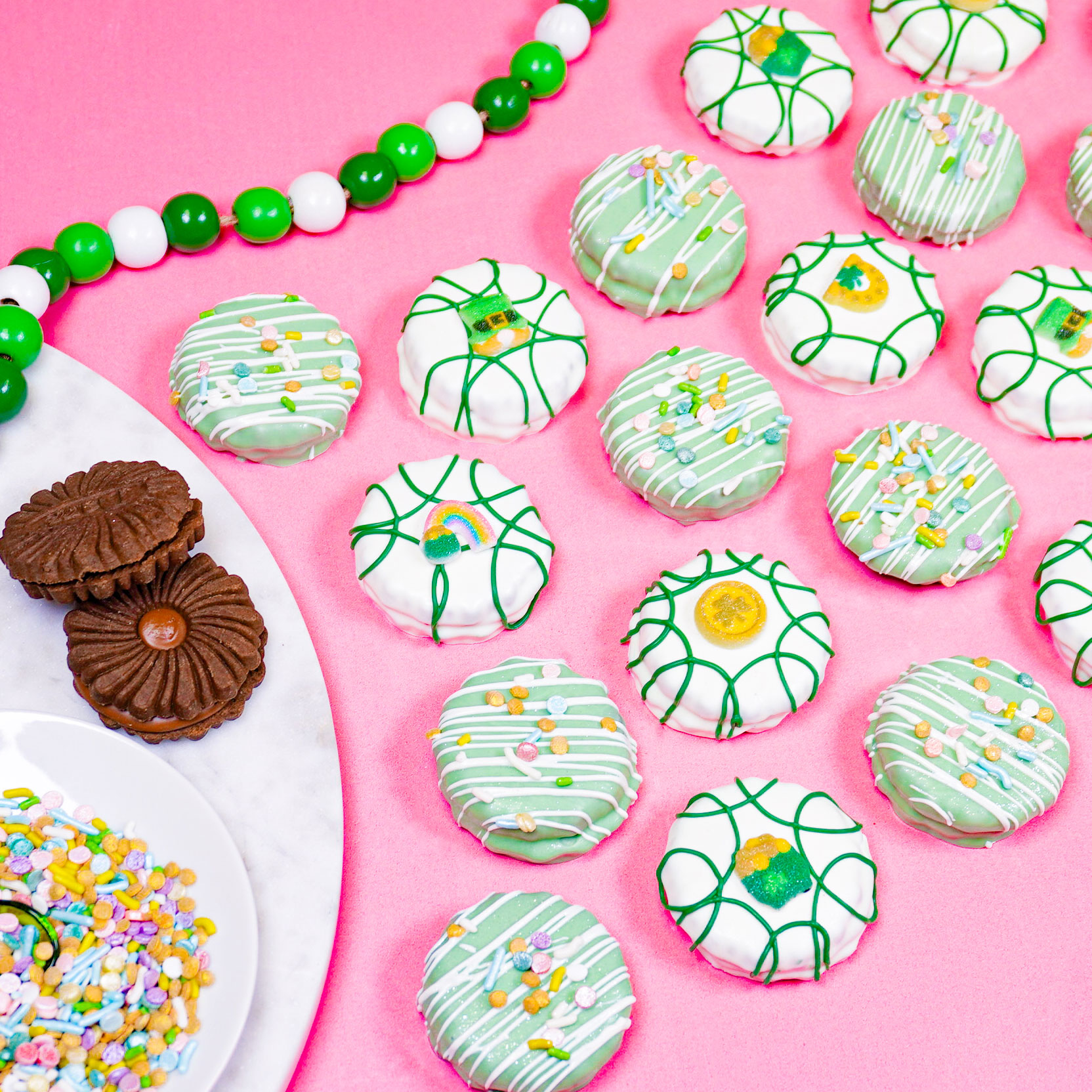 chocolate dipped oreos decorated for st patrick's day