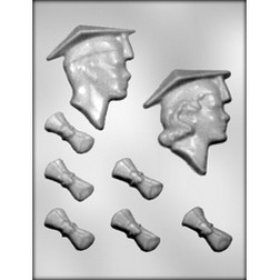 Graduate Boy/Girl Head & Diplomas Chocolate Mold