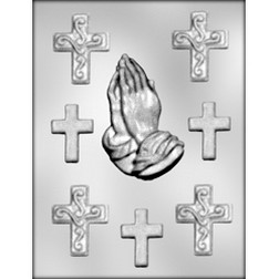 Large Praying Hands w/ Asst Crosses Chocolate Mold