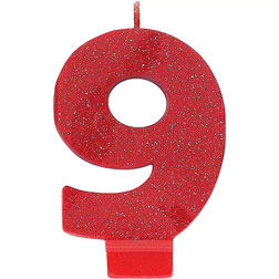 Red Glitter Number 9 Candle
