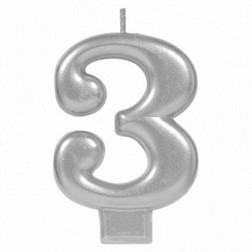 Silver Number 3 Candle