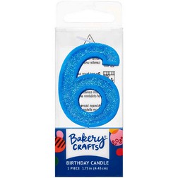 Blue Number 6 Glitter Candle