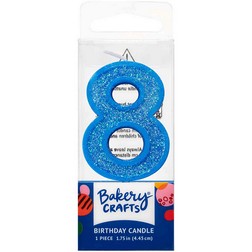 Blue Number 8 Glitter Candle