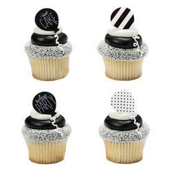 Black & White Birthday Balloon Cupcake Toppers
