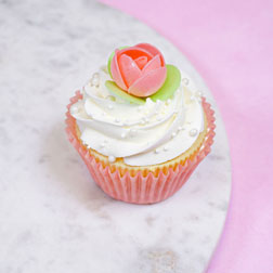 Salmon Pink Wafer Paper Roses with Leaves