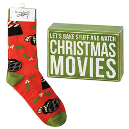 Christmas Movies Box Sign and Sock Set