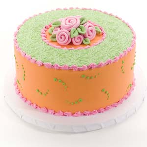 Rose Bouquet Pink Orange and Green Cake