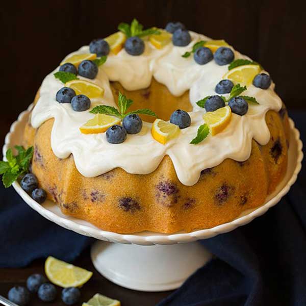 bundt cake with blueberries and lemon