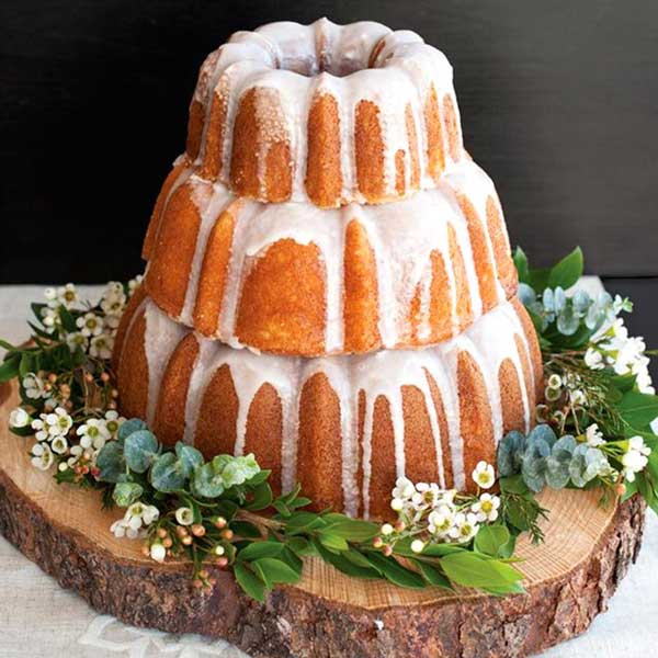 three-tier naked wedding bundt cake