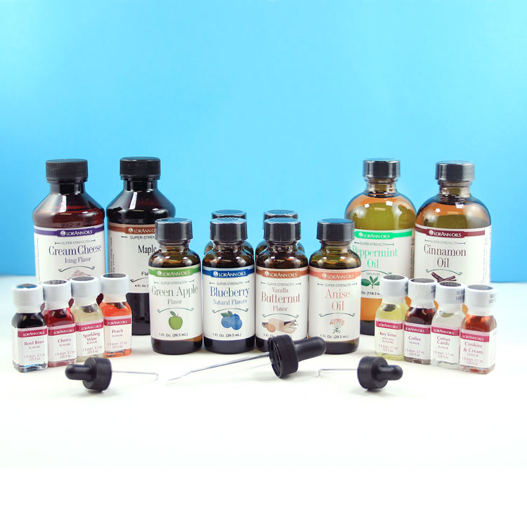 line-up of different concentrated flavors and oils available at country kitchen sweetart