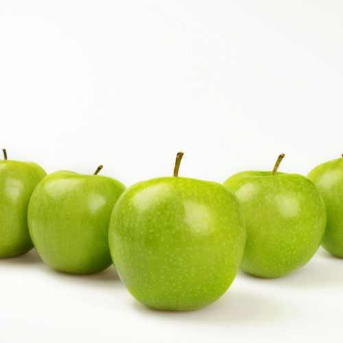 line of green granny smith apples