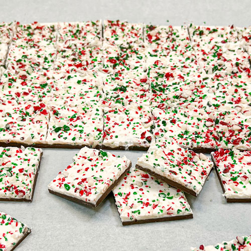 squares of layered peppermint bark