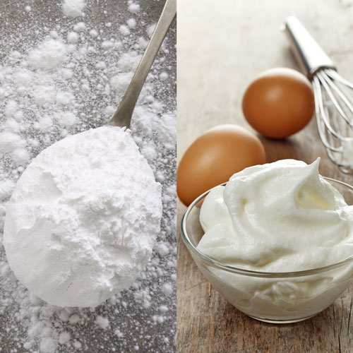 powder meringue next to whole eggs