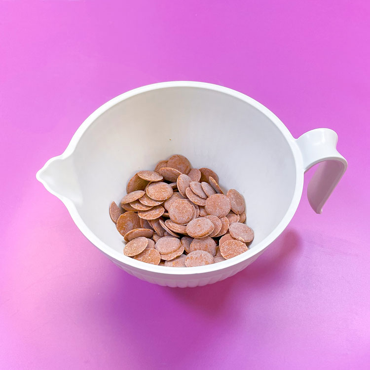 bowl of salted caramel wafers to be melted