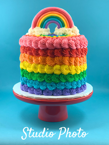 the resulting photo of rainbow cake using indoor studio