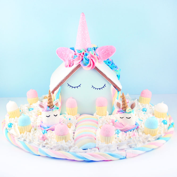 pastel unicorn house with marshmallow accents