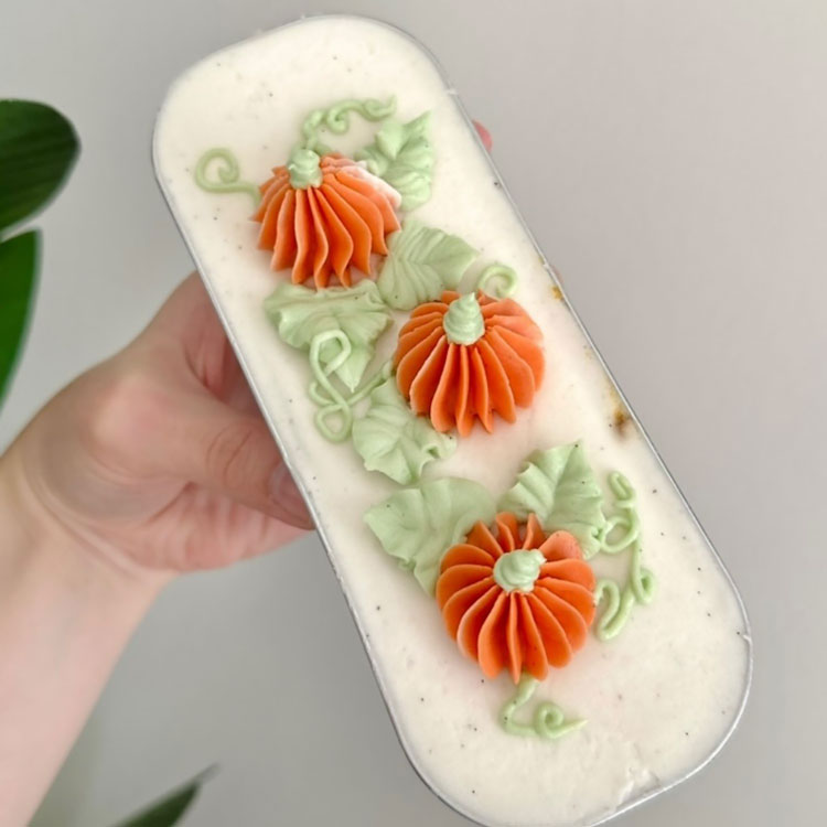fall mini cake decorated with pumpkins