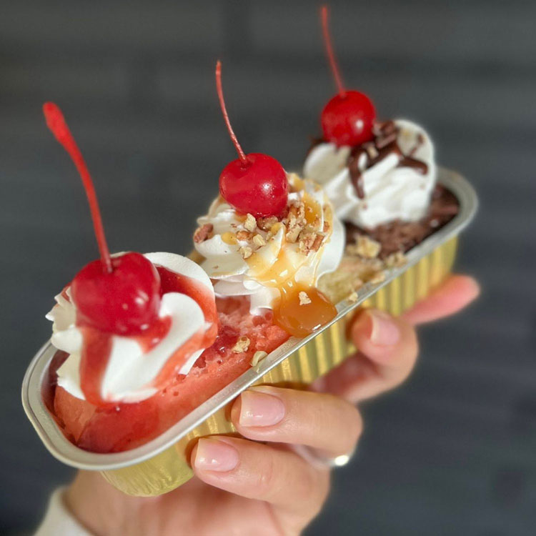 tres leches cake that looks like an ice cream sundae