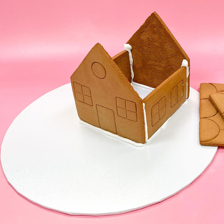 Walls of gingerbread house attached and ready for roof.