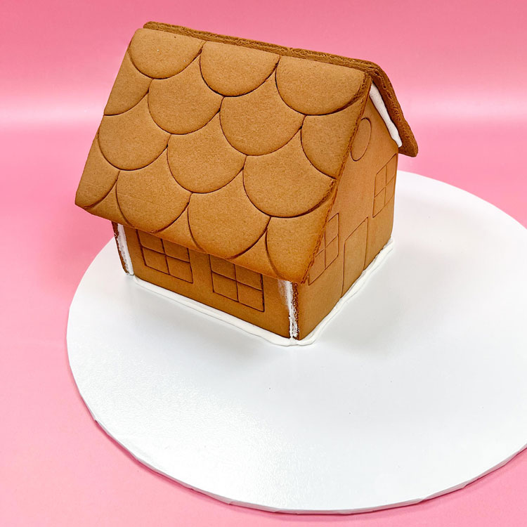 Final piece of gingerbread house added. Top view of finished roof.