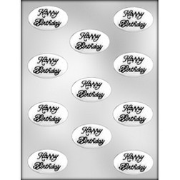 Script Happy Birthday on Oval Chocolate Mold