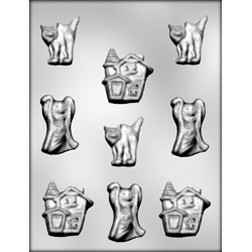 Ghost, Cat & Haunted House Chocolate Candy Mold