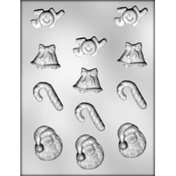 Bells, Santa, "JOY" & Candy Cane Candy Mold