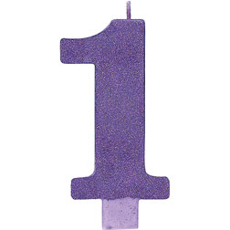 Large Purple Glitter Number 1 Candle