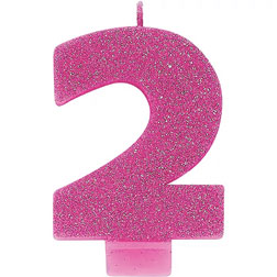 Pink Glitter Number 2 Candle