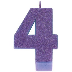Purple Glitter Number 4 Candle