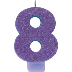 Purple Glitter Number 8 Candle