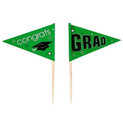 Green School Pride Graduation Cake Picks