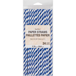 Striped Cobalt Blue Paper Straws