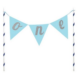 Blue "One" Pennant Cake Topper