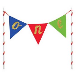 Multi-Colored "One" Pennant Cake Topper