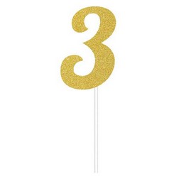 Number 3 Gold Cake Topper