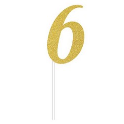 Number 6 Gold Cake Topper