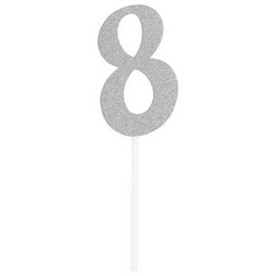 Number 8 Silver Cake Topper