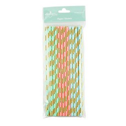 Pastel with Gold Stripes Paper Straws