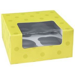 Lime Green Dot 4 Ct Cupcake Box with Window