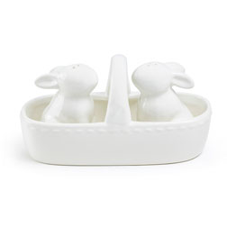 Easter Bunny Basket Ceramic Salt and Pepper Shaker Set