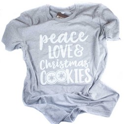 Grey Peace Love & Christmas Cookies T-Shirt - Medium