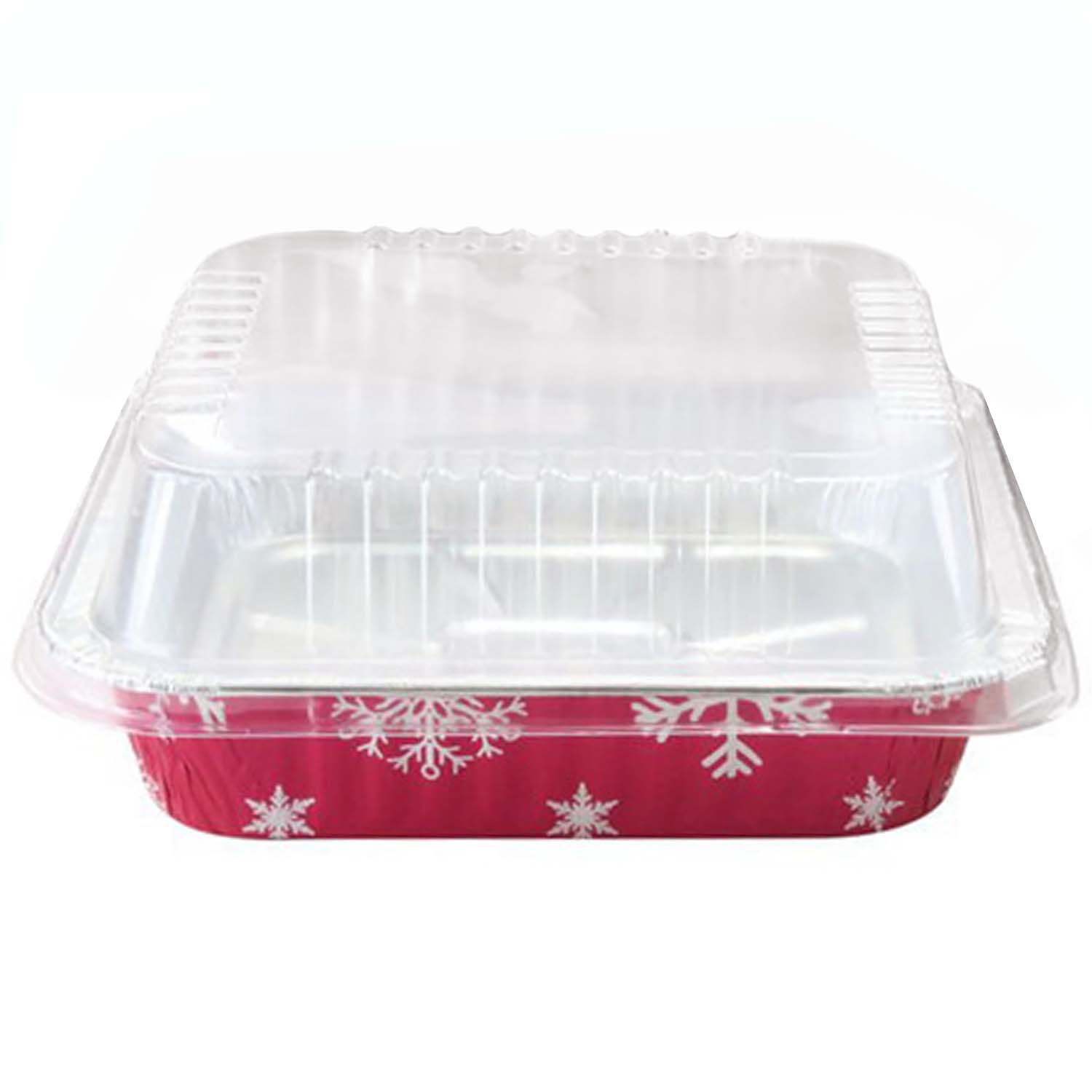 1 lb. Red Holiday Christmas Snowflake Aluminum Foil Small Mini Loaf / Bread  Baking Pans with Clear Dome Lids (Pack of 12 Sets)