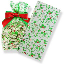 3 1/2" x 2 1/4" x 8 1/4" Holly Cellophane Bag