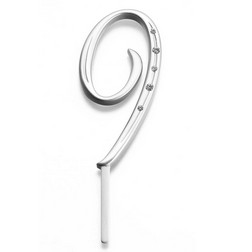 Silver Monogram Number "9" Cake Topper