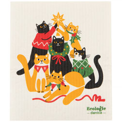 Swedish Dish Cloth - Kitty Christmas Carol