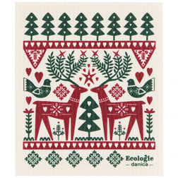 Swedish Dish Cloth - Folk Christmas Forest