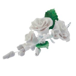 White Small Gum Paste Tea Rose Spray