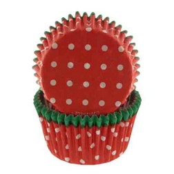 Green Trim, Red w/ White Dots Cupcake Liners