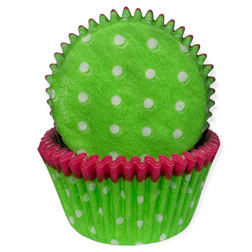 Pink Trim, Lime Green w/ White Dots Standard Cupcake Liners
